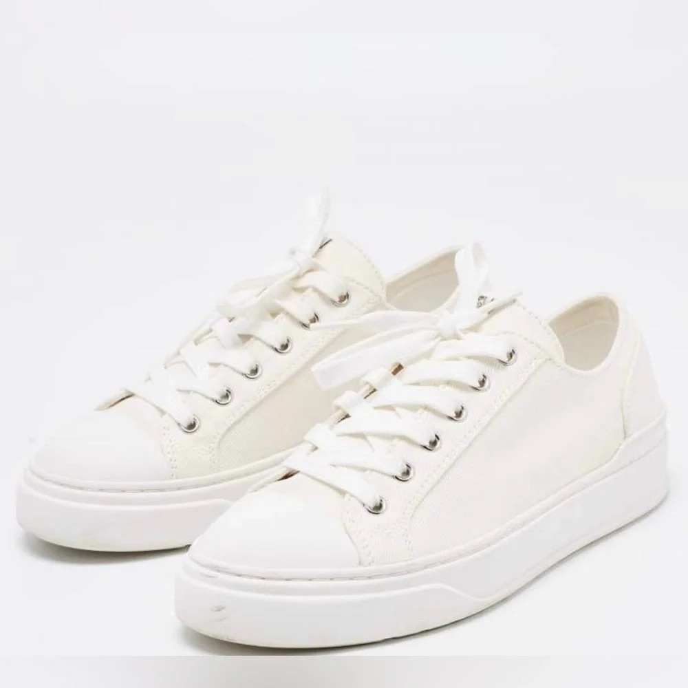 Stuart Weitzman White Low-Top Canvas Sneakers